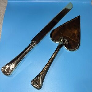 Heart Gold Tone two piece cake serving set Wedding cake Heavy Knife Server